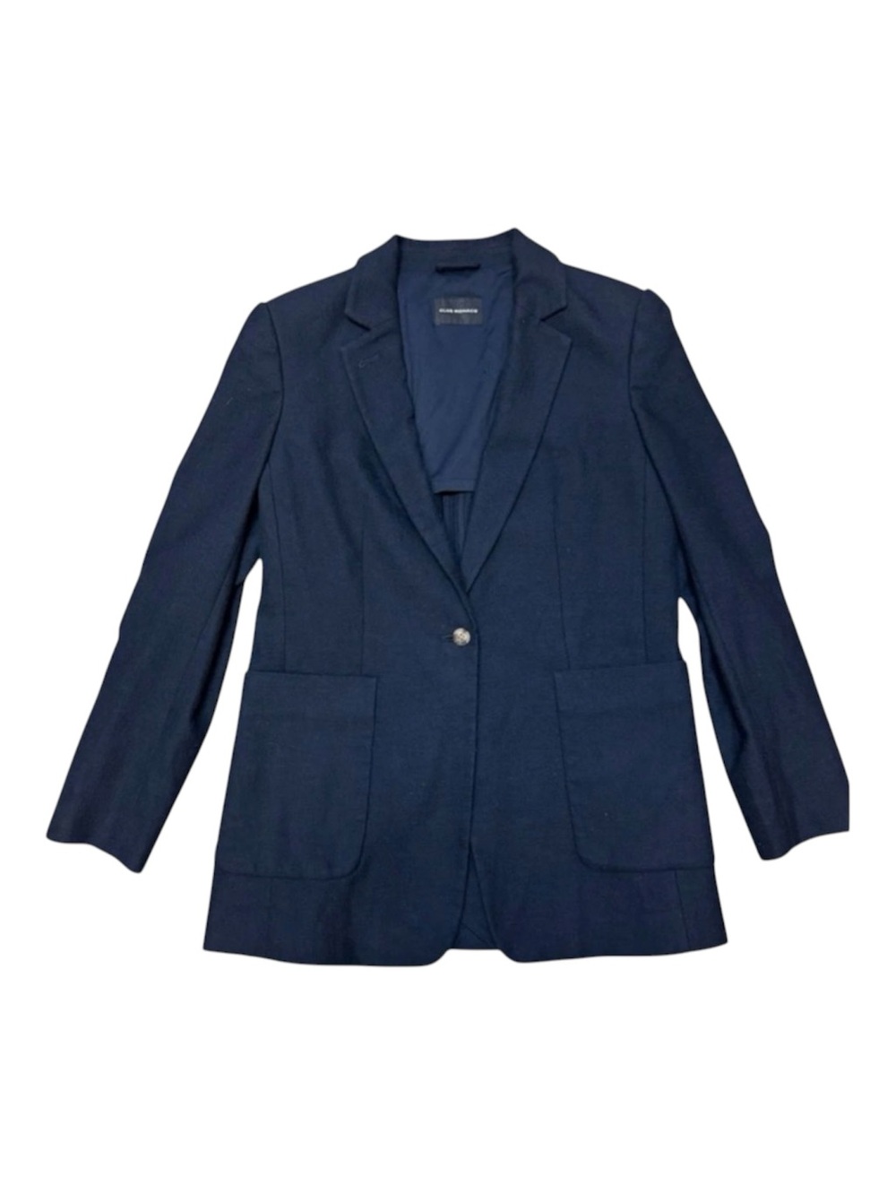 Club Monaco Textured Navy Longline Blazer Patch Pocket Stretch Jacket Size 8 - Picture 2 of 6